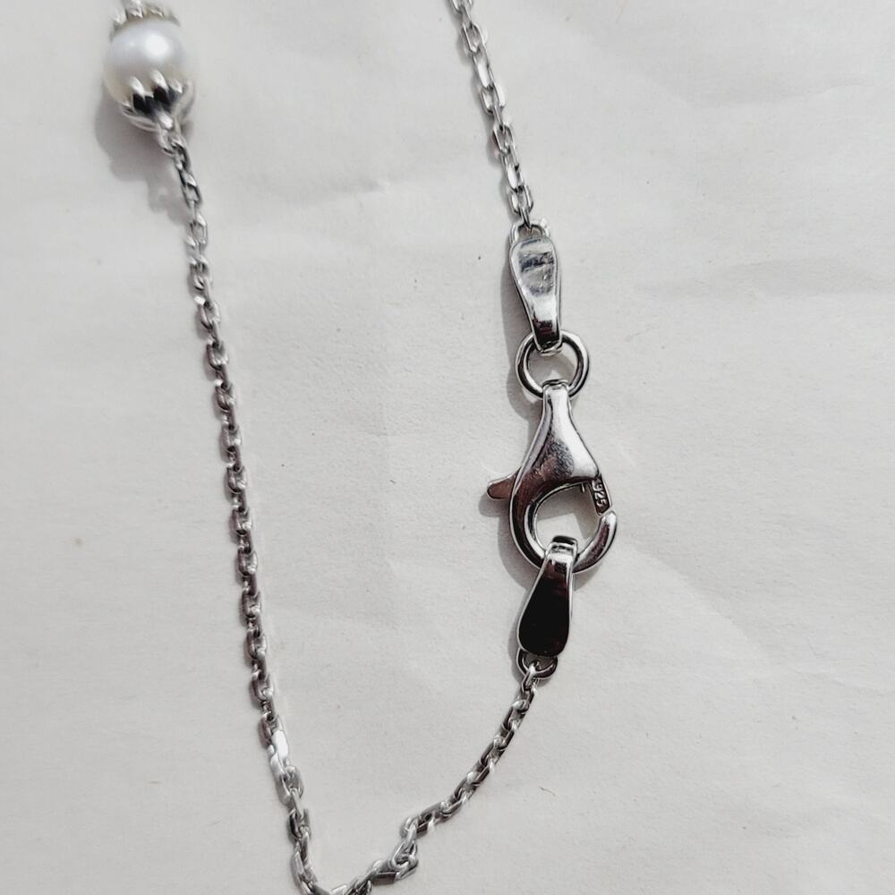 Sterling Silver Pearl Station Necklace 36" - Picture 2 of 6